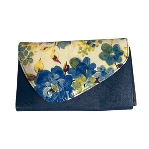 Floral Clutch Purse Blue Flower‎ Handbag Multiple Pockets